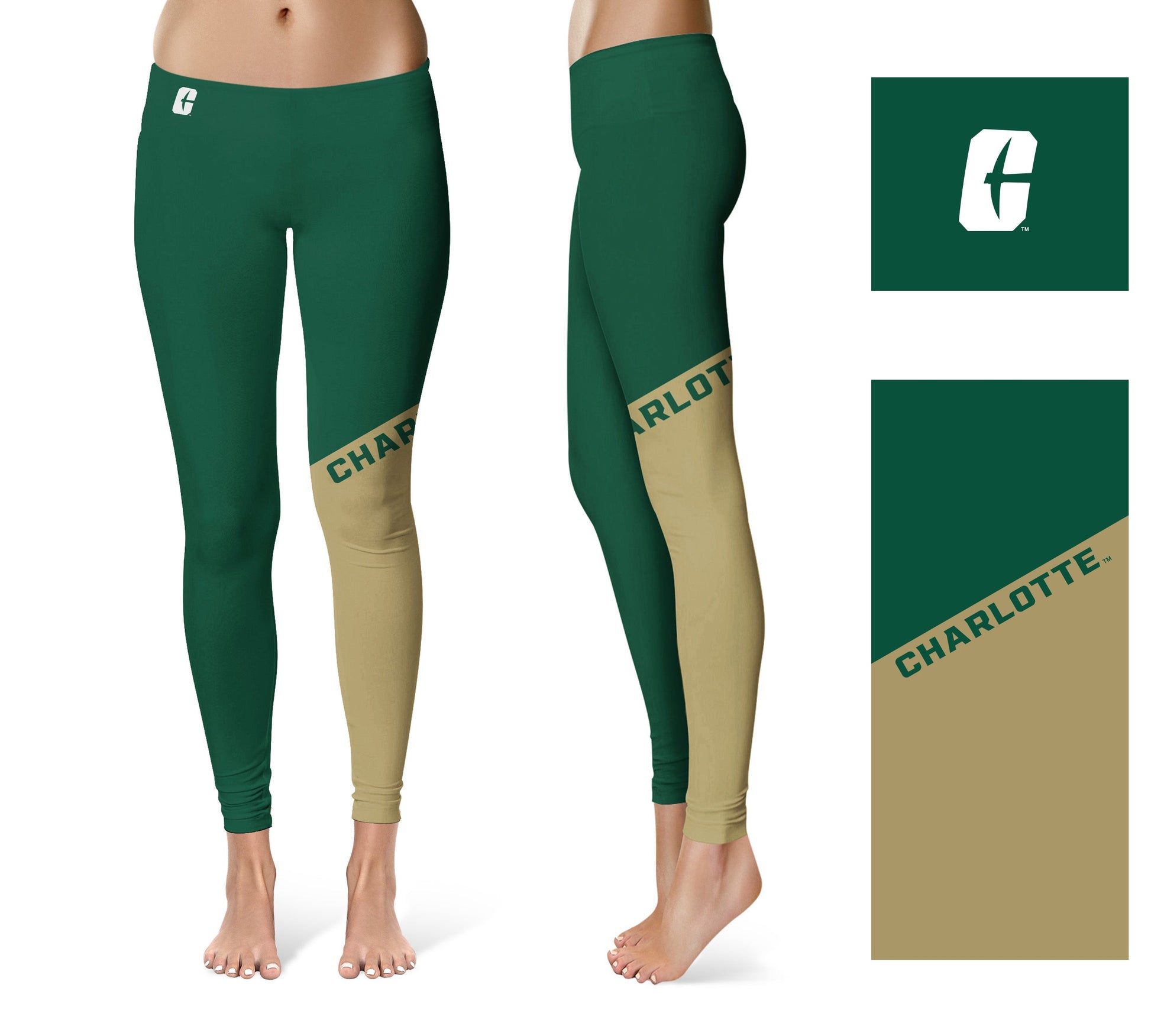 UNC Charlotte 49ers Vive La Fete Game Day Collegiate Leg Color Block Women Green Gold Yoga Leggings