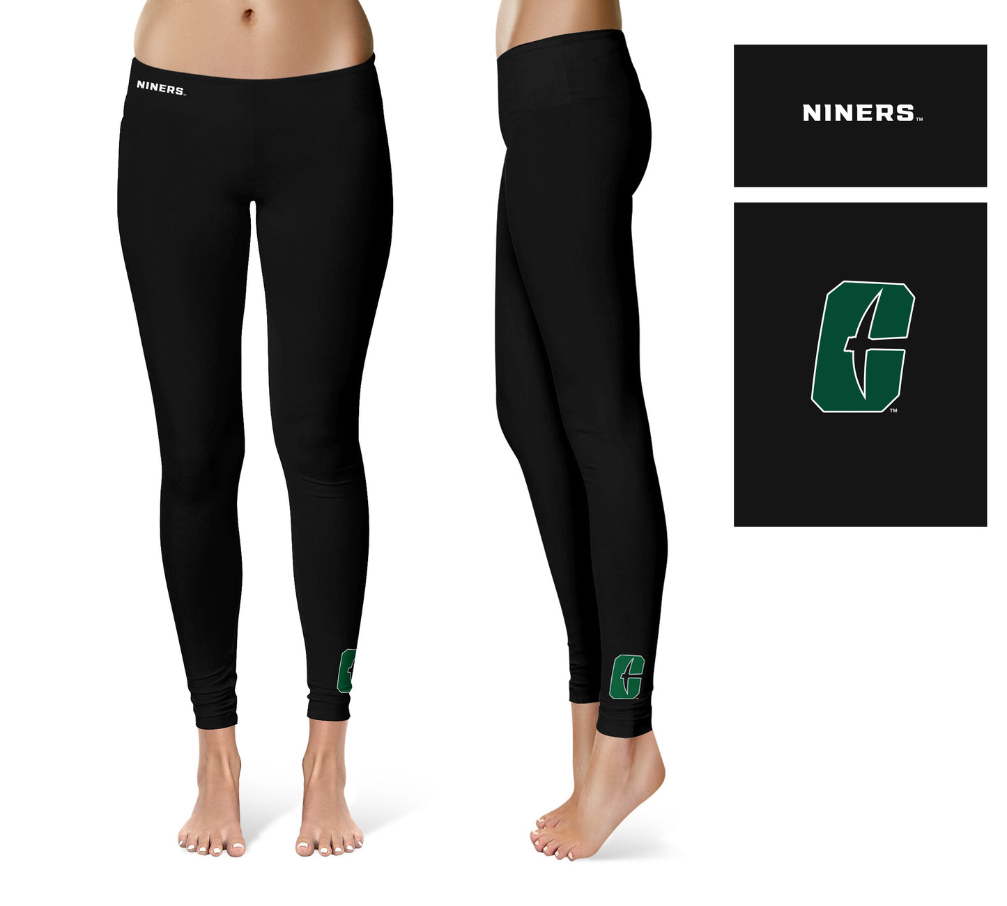 UNC Charlotte 49ers Vive La Fete Game Day Collegiate Logo at Ankle Women Black Yoga Leggings 2.5 Waist Tights