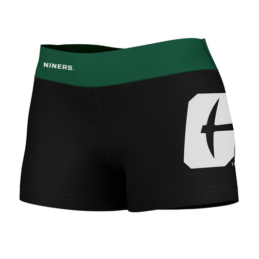 UNC Charlotte 49ers Vive La Fete Logo on Thigh & Waistband Black & Green Women Yoga Booty Workout Shorts 3.75 Inseam