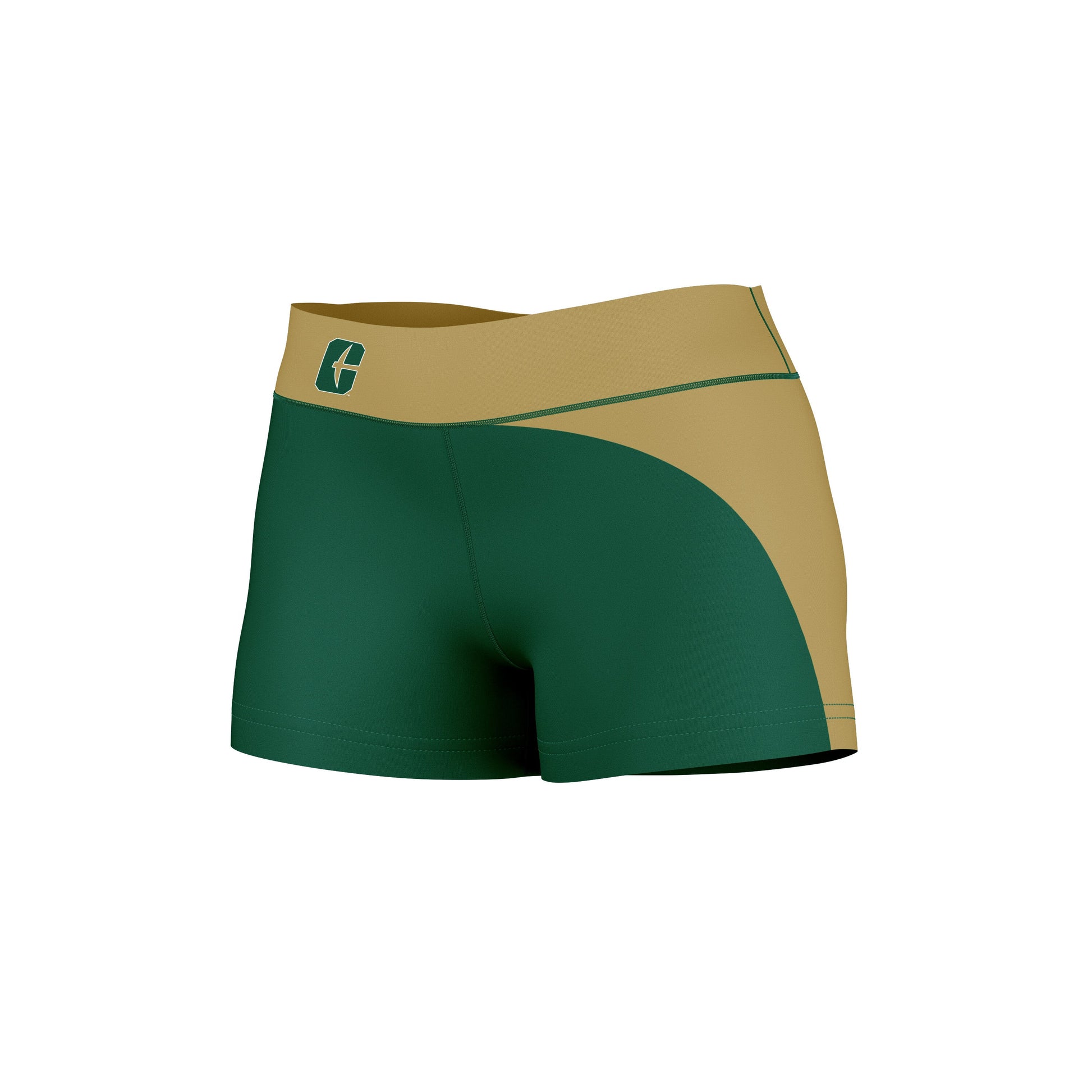 UNC Charlotte 49ers Vive La Fete Collegiate Waist Color Block Women Green Brown Optimum Yoga Short - Vive La F̻te - Online Apparel Store