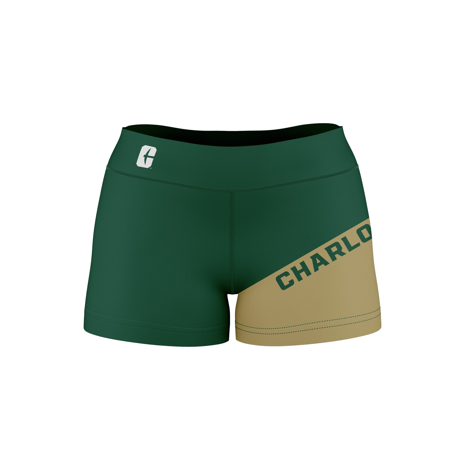 North Carolina at Charlotte 49ers Vive La Fete Game Day Collegiate Leg Color Block Women Green Gold Optimum Yoga Short