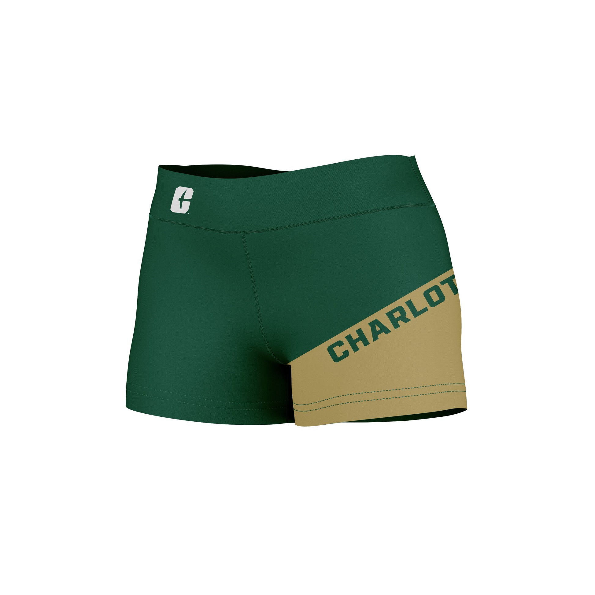 North Carolina at Charlotte 49ers Vive La Fete Game Day Collegiate Leg Color Block Women Green Gold Optimum Yoga Short - Vive La F̻te - Online Apparel Store