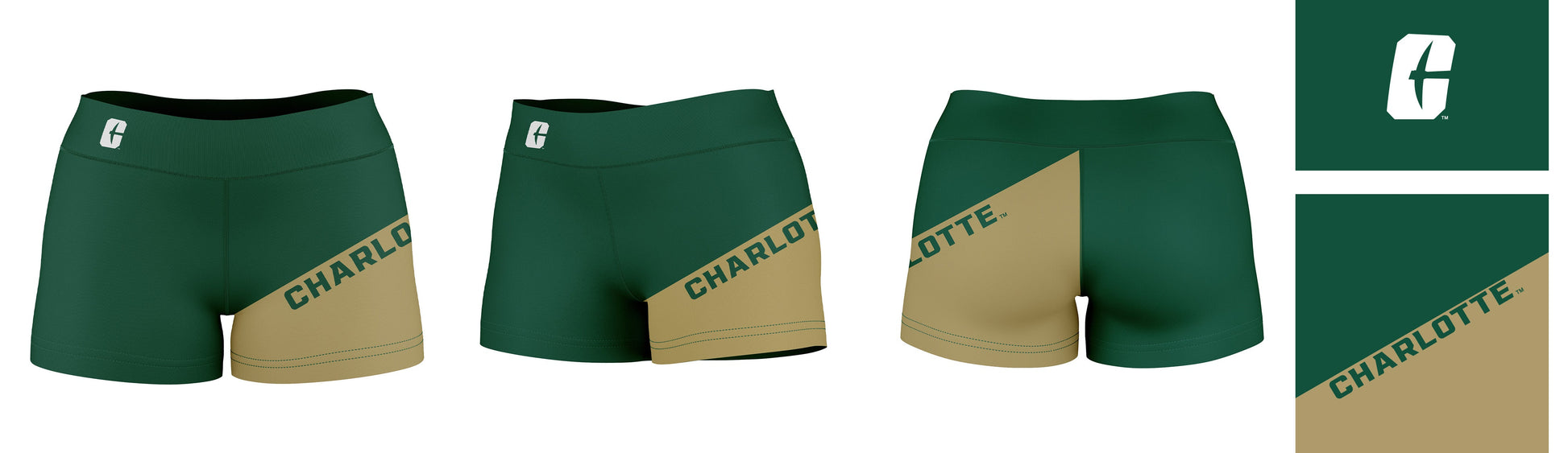 North Carolina at Charlotte 49ers Vive La Fete Game Day Collegiate Leg Color Block Women Green Gold Optimum Yoga Short - Vive La F̻te - Online Apparel Store