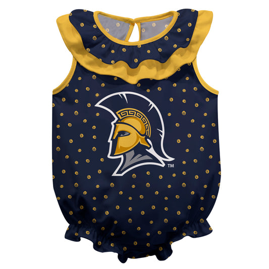 UNCG Spartans Swirls Blue Sleeveless Ruffle One Piece Jumpsuit Logo Bodysuit by Vive La Fete