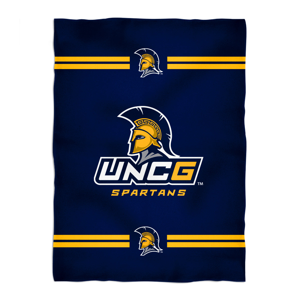 UNC Greensboro Spartans UNCG Game Day Soft Premium Fleece Navy Throw Blanket 40 x 58 Logo and Stripes