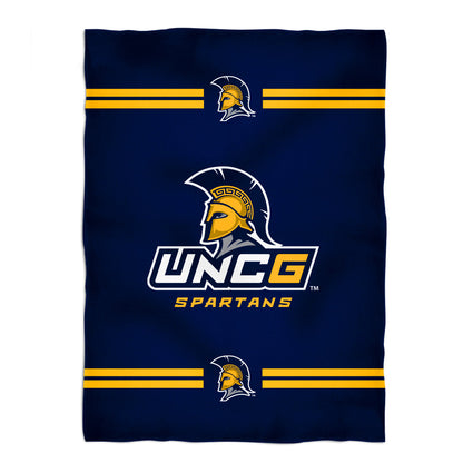 UNC Greensboro Spartans UNCG Game Day Soft Premium Fleece Navy Throw Blanket 40 x 58 Logo and Stripes