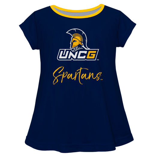 UNCG Spartans Girls Game Day Short Sleeve Navy Laurie Top by Vive La Fete
