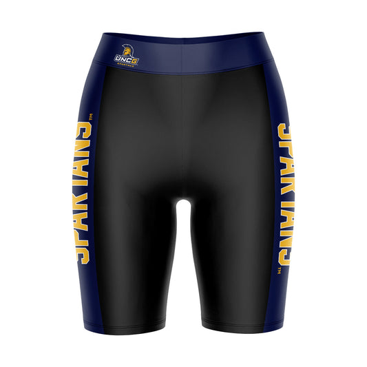 UNC Greensboro Spartans UNCG Vive La Fete Game Day Logo on Waistband and Navy Stripes Black Women Bike Short 9 Inseam