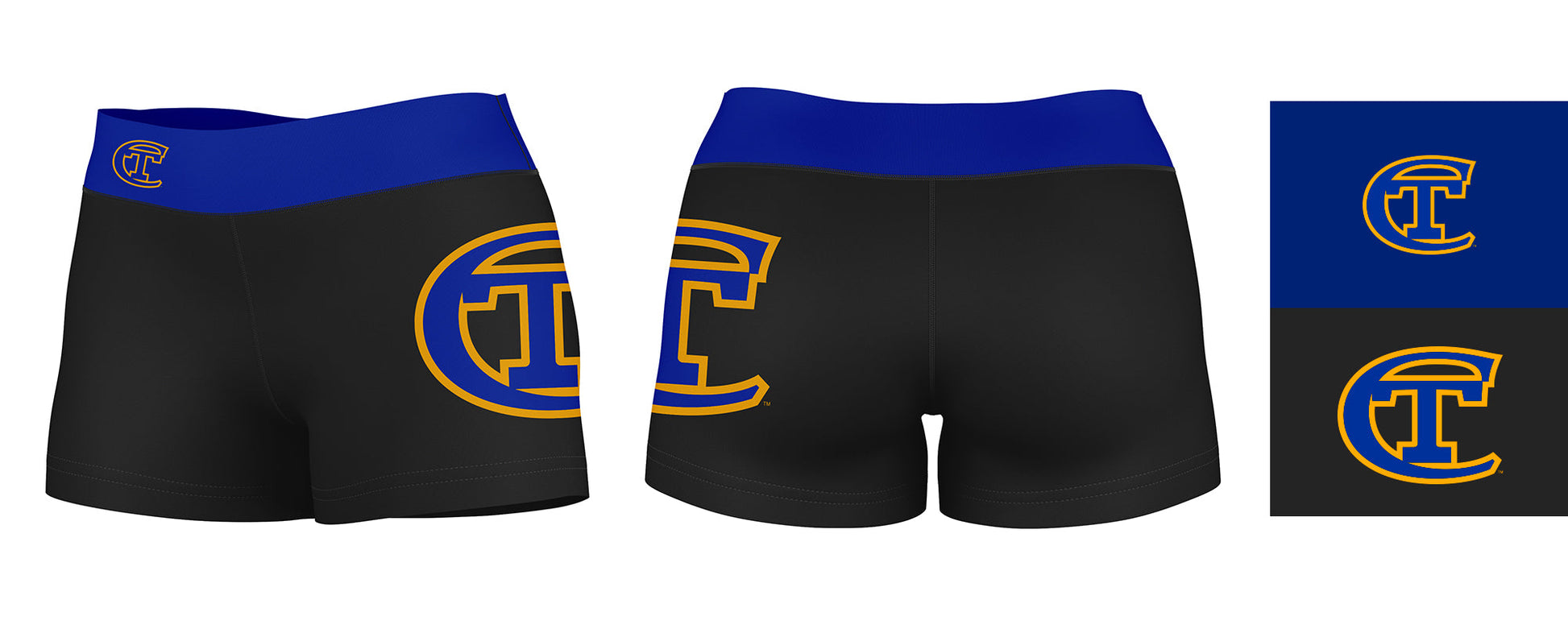 City Tech Yellow Jackets NYCCT Logo on Thigh and Waistband Black and Blue Women Yoga Booty Workout Shorts 3.75 Inseam" - Vive La F̻te - Online Apparel Store