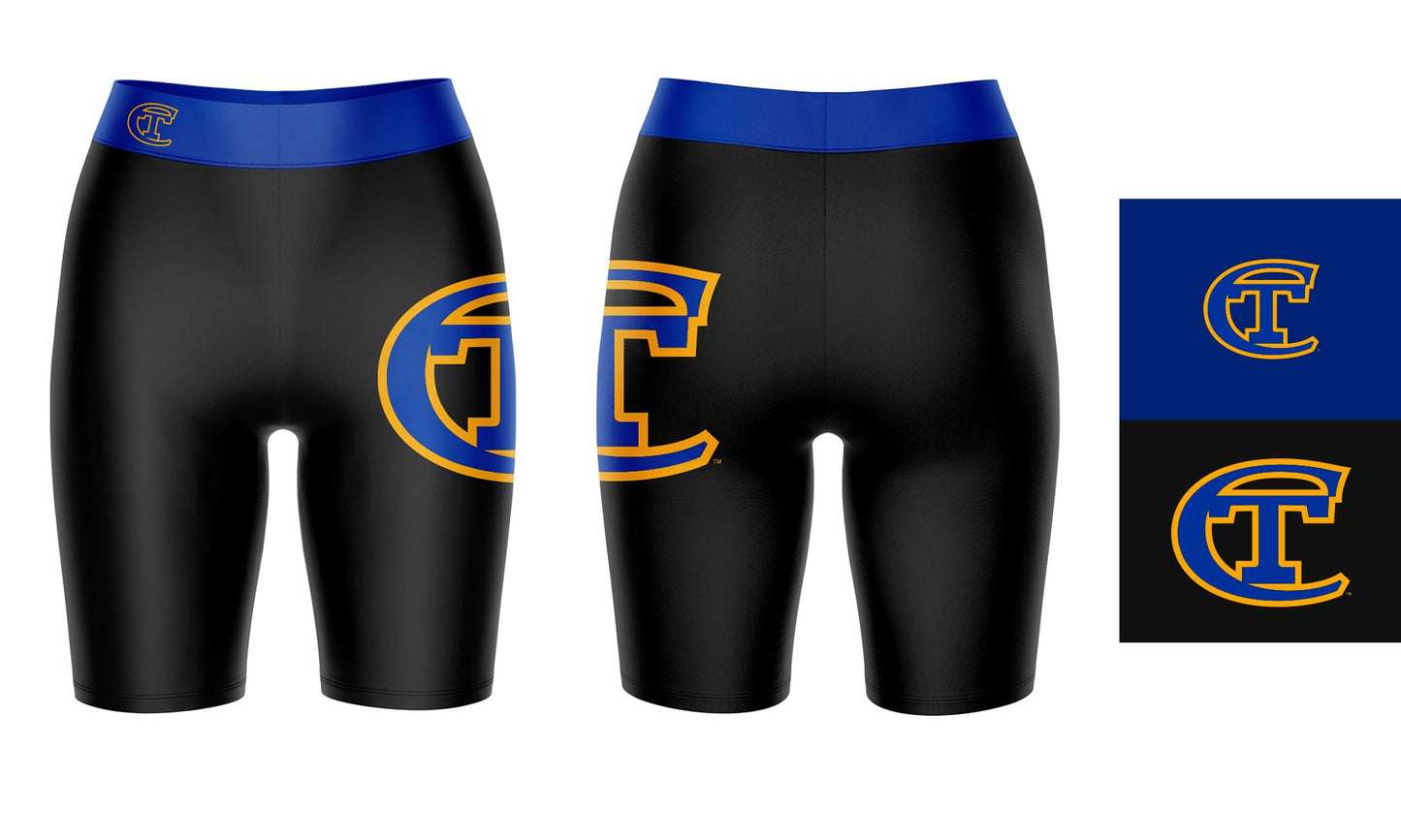 City Tech Yellow Jackets NYCCT Vive La Fete Game Day Logo on Thigh and Waistband Black & Blue Women Bike Short 9 Inseam"