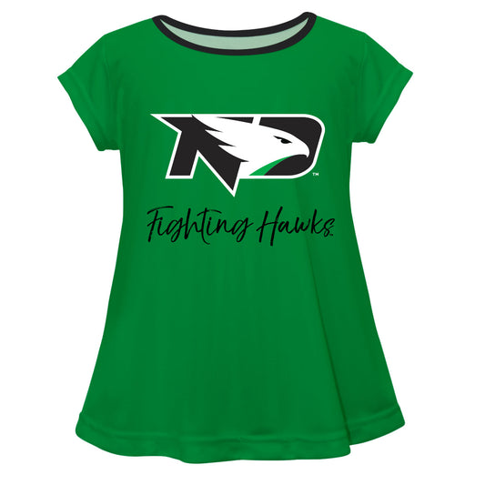 North Dakota Fighting Hawks Green Short Sleeve Girls Laurie Top by Vive La Fete