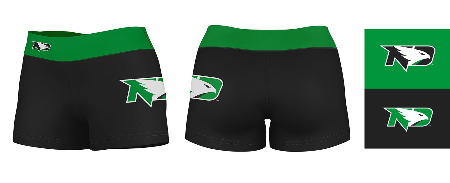 UND Fighting Hawks Vive La Fete Logo on Thigh and Waistband Black & Green Women Yoga Booty Workout Shorts 3.75 Inseam" - Vive La F̻te - Online Apparel Store