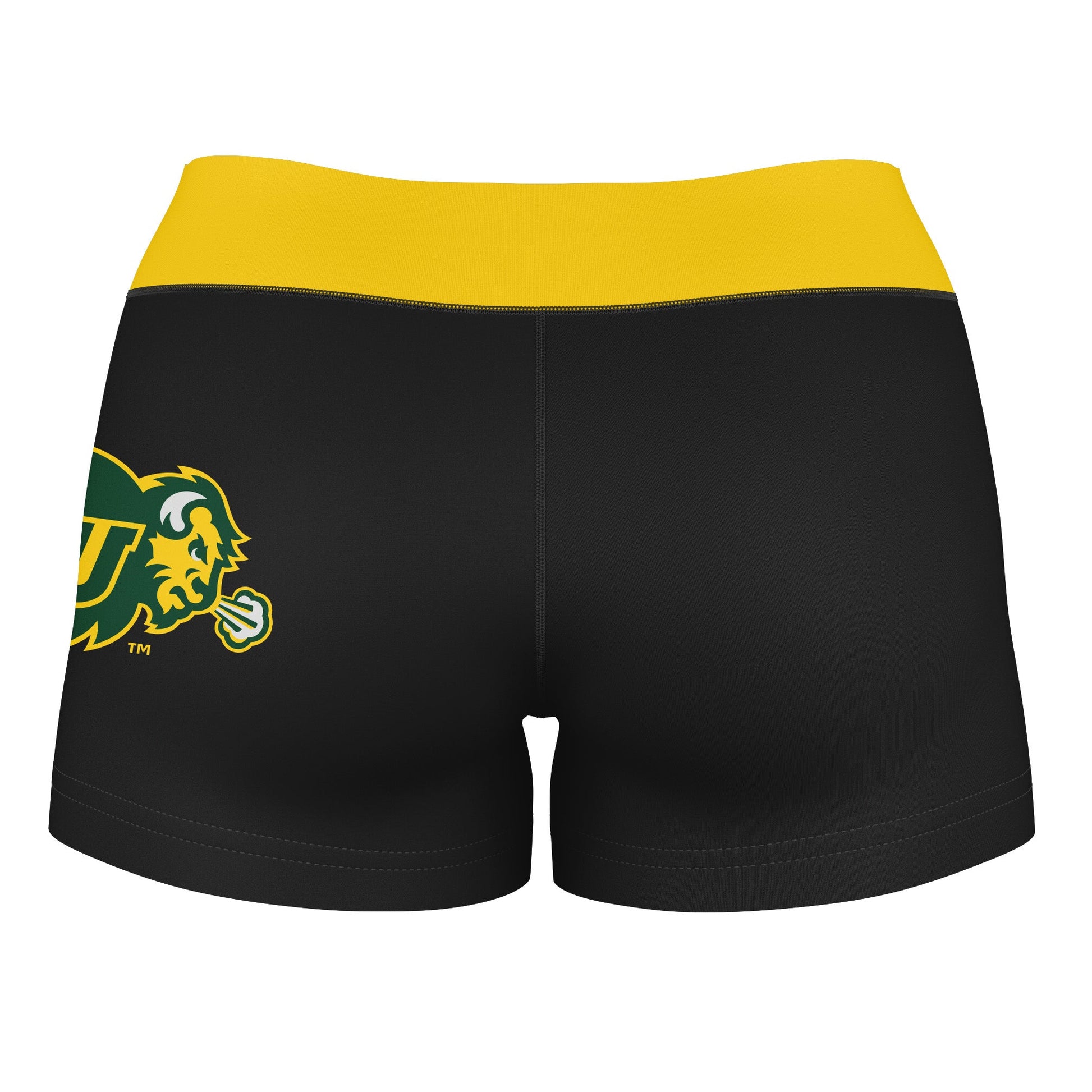 NDSU Bison Vive La Fete Game Day Logo on Thigh and Waistband Black and Gold Women Yoga Booty Workout Shorts 3.75 Inseam" - Vive La F̻te - Online Apparel Store
