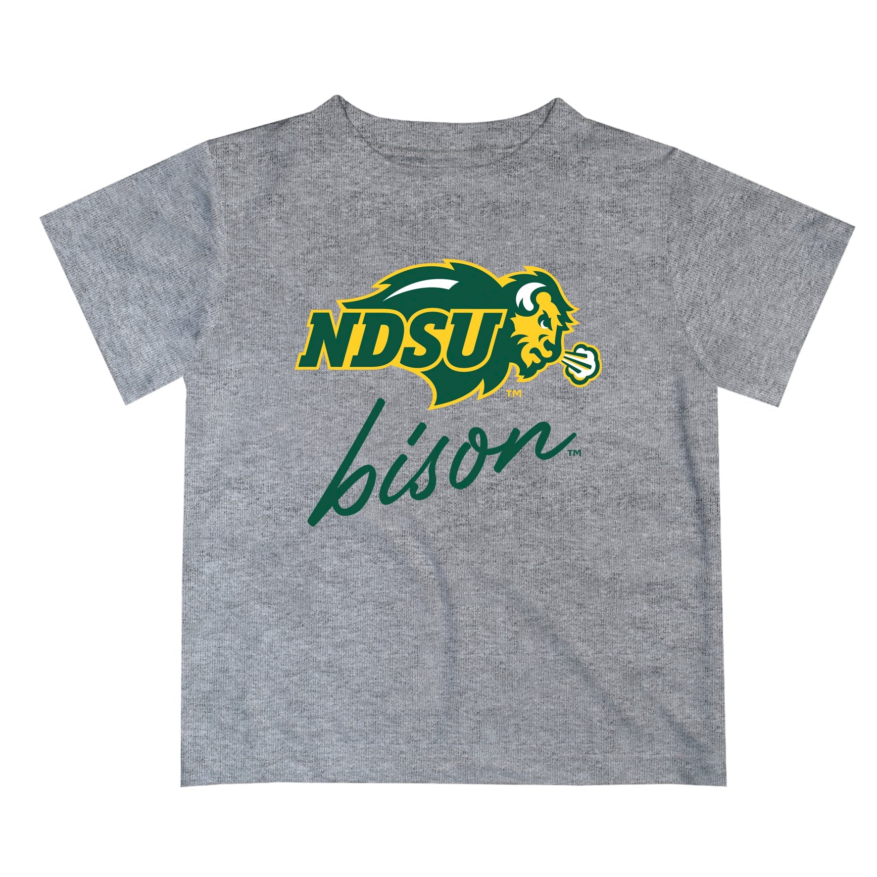 North Dakota Bison Script Gray Short Sleeve Tee Shirt by Vive La Fete