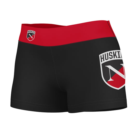 Northeastern University Huskies Logo on Thigh and Waistband Black and Red Women Yoga Booty Workout Shorts 3.75 Inseam"