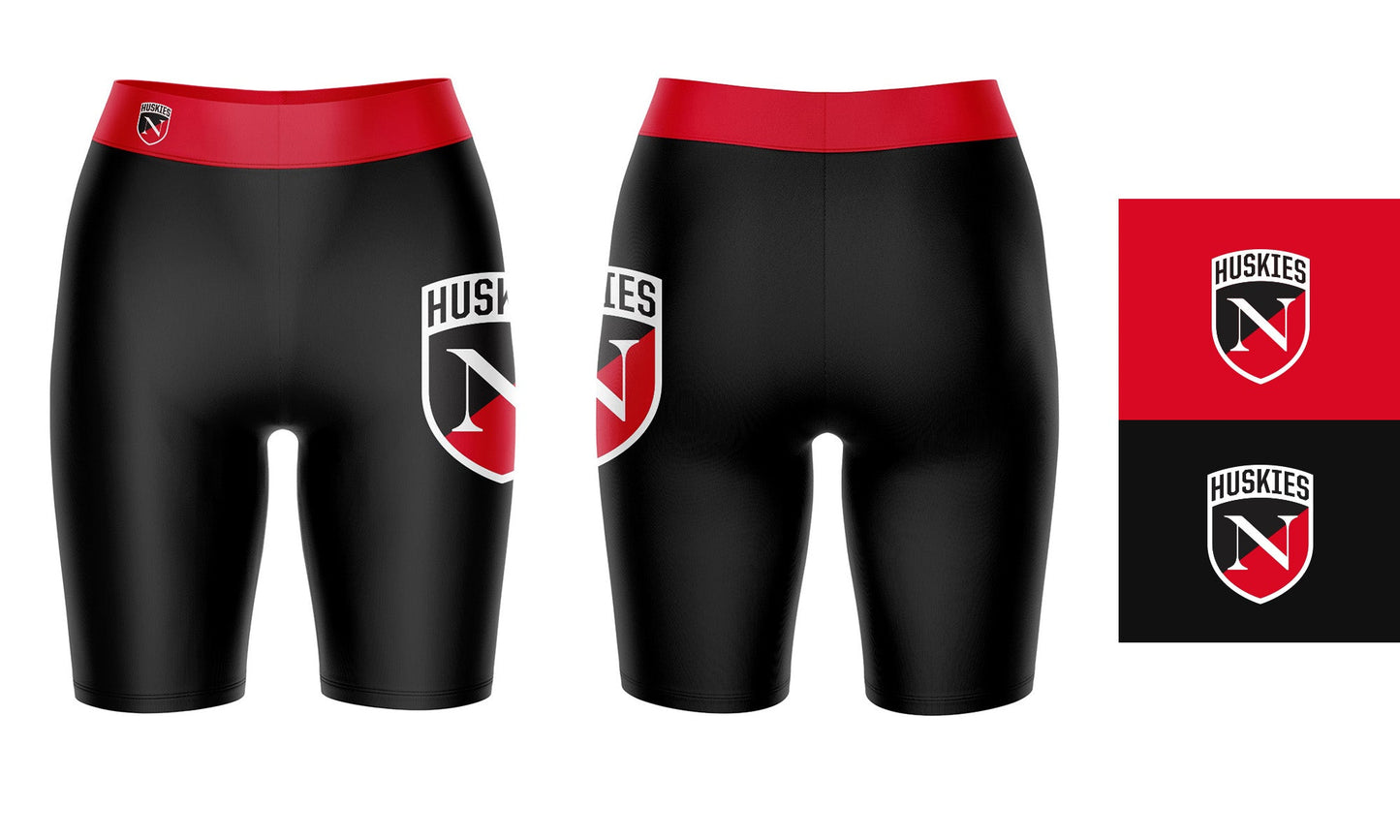 Northeastern University Huskies Vive La Fete Game Day Logo on Thigh & Waistband Black & Red Women Bike Short 9 Inseam"
