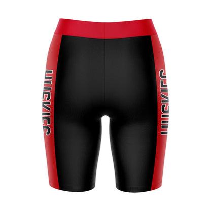Northeastern University Huskies Vive La Fete Game Day Logo on Waistband and Red Stripes Black Women Bike Short 9 Inseam"