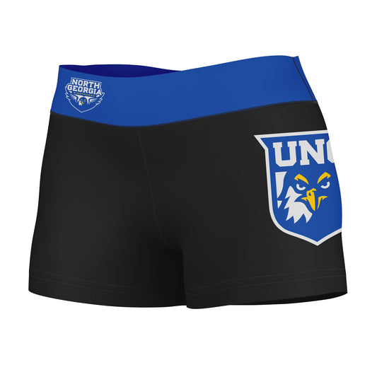 UNG Nighthawks Vive La Fete Logo on Thigh & Waistband Black & Blue Women Yoga Booty Workout Shorts 3.75 Inseam"