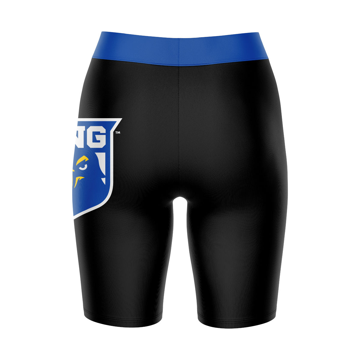 UNG Nighthawks Vive La Fete Game Day Logo on Thigh and Waistband Black and Blue Women Bike Short 9 Inseam"