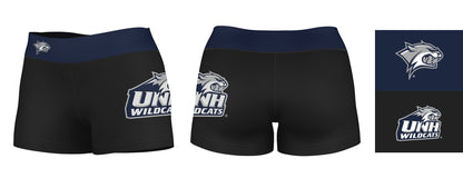 New Hampshire Wildcats UNH Vive La Fete Logo on Thigh and Waistband Black & Navy Women Booty Workout Shorts 3.75 Inseam" - Vive La F̻te - Online Apparel Store