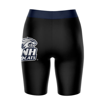 New Hampshire Wildcats UNH Vive La Fete Game Day Logo on Thigh and Waistband Black and Navy Women Bike Short 9 Inseam"