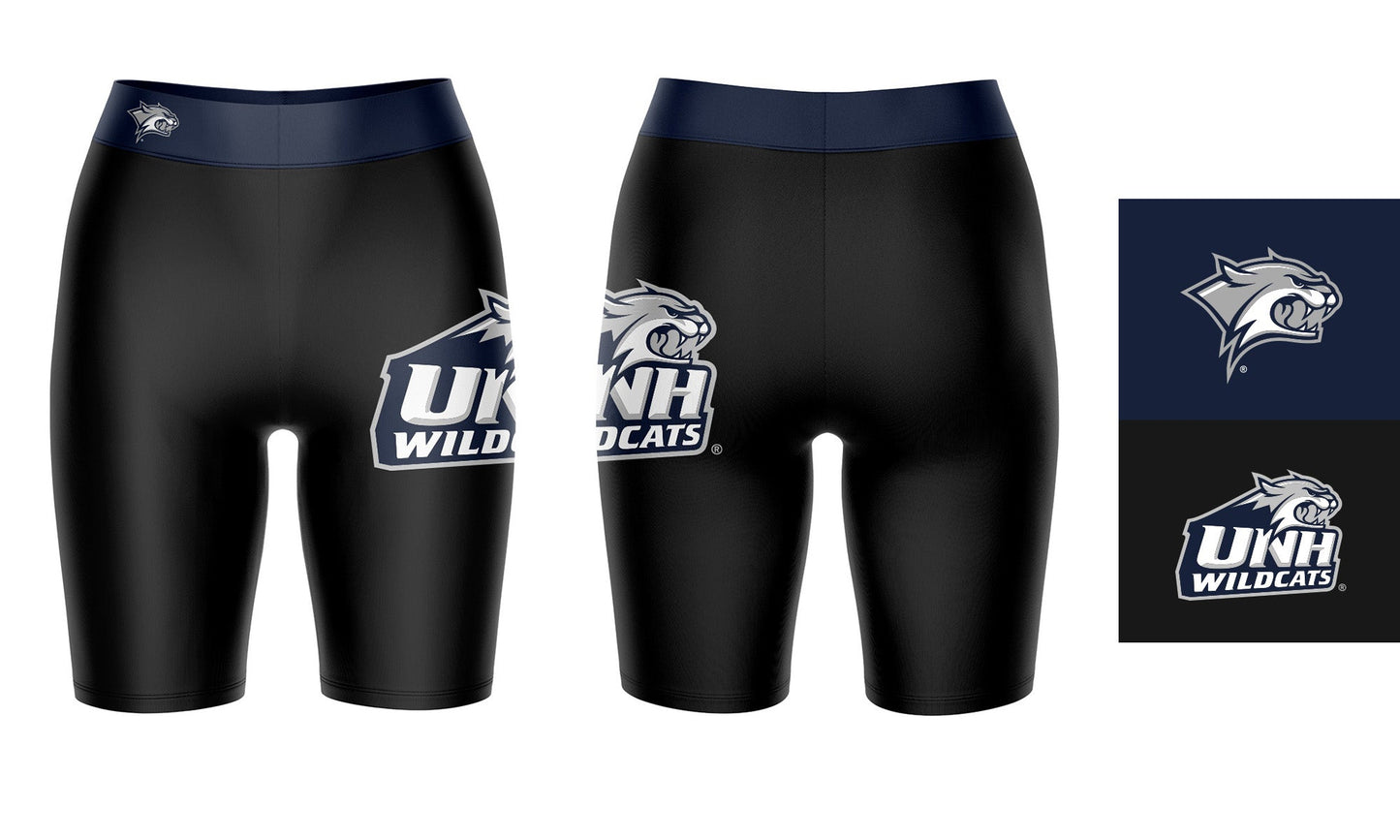 New Hampshire Wildcats UNH Vive La Fete Game Day Logo on Thigh and Waistband Black and Navy Women Bike Short 9 Inseam"