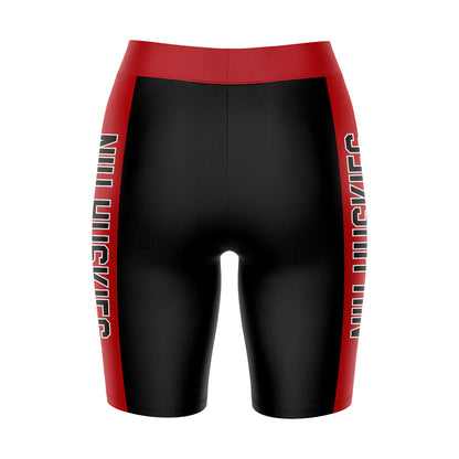 Northern Illinois Huskies Vive La Fete Game Day Logo on Waistband and Red Stripes Black Women Bike Short 9 Inseam"