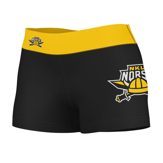 Northern Kentucky Norse Vive La Fete Logo on Thigh & Waistband Black & Gold Women Yoga Booty Workout Shorts 3.75 Inseam"