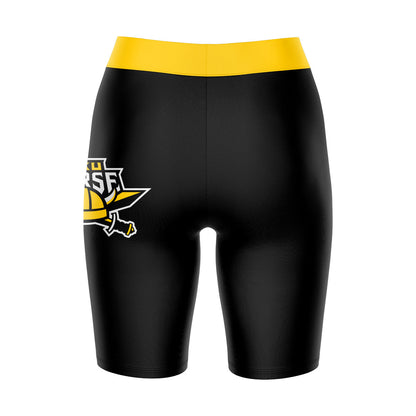 Northern Kentucky Norse Vive La Fete Game Day Logo on Thigh and Waistband Black and Gold Women Bike Short 9 Inseam"