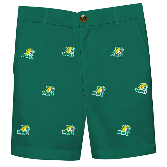 NMU Northern Michigan Wildcats Boys Game Day Green Structured Shorts