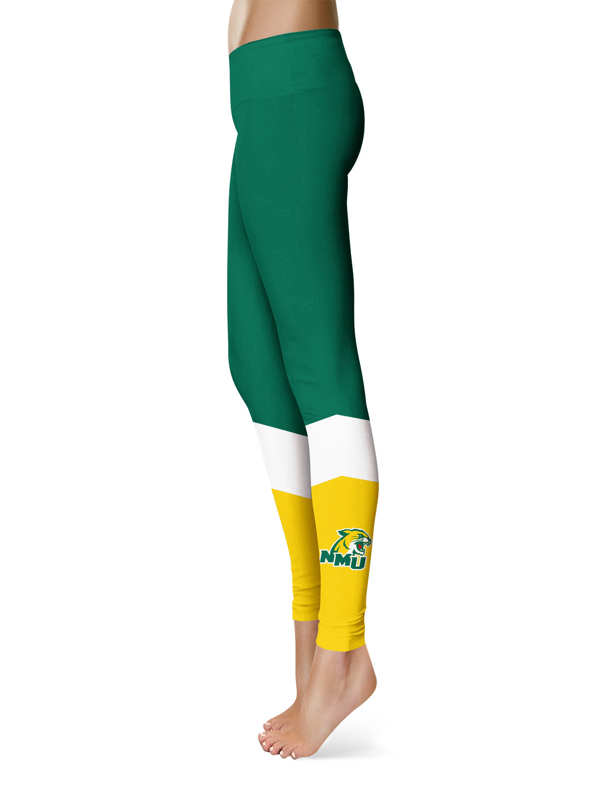NMU Northern Michigan Wildcats Vive La Fete Game Day Collegiate Ankle Color Block Women Green Gold Yoga Leggings