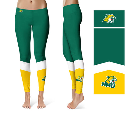 NMU Northern Michigan Wildcats Vive La Fete Game Day Collegiate Ankle Color Block Women Green Gold Yoga Leggings