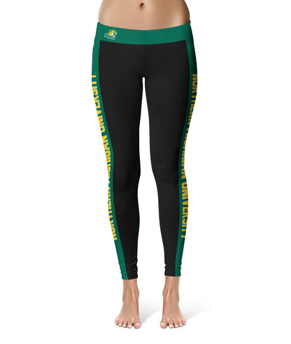 Northern Michigan Wildcats Vive La Fete Game Day Collegiate Green Stripes Women Black Yoga Leggings 2 Waist Tights