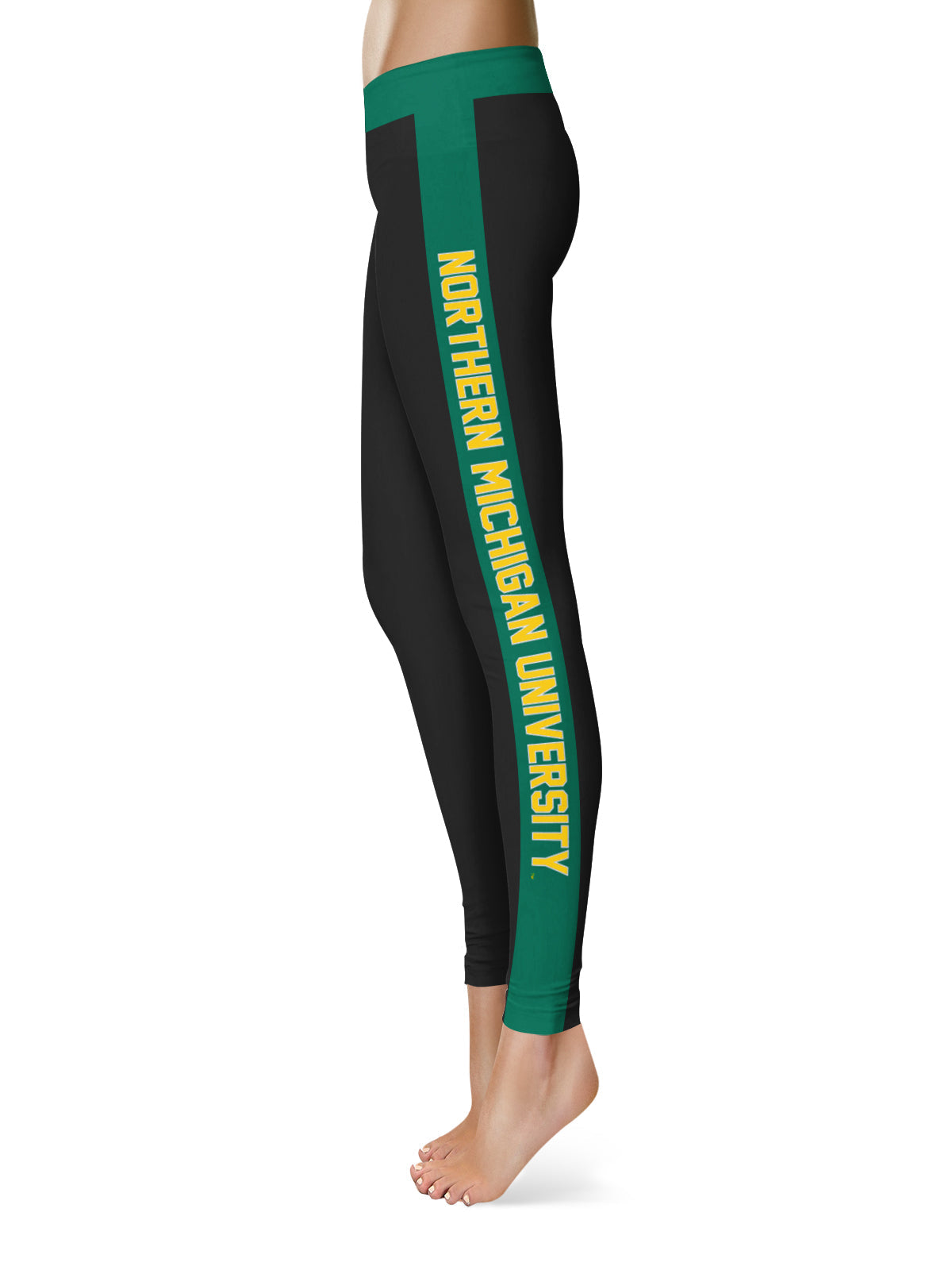 Northern Michigan Wildcats Vive La Fete Game Day Collegiate Green Stripes Women Black Yoga Leggings 2 Waist Tights