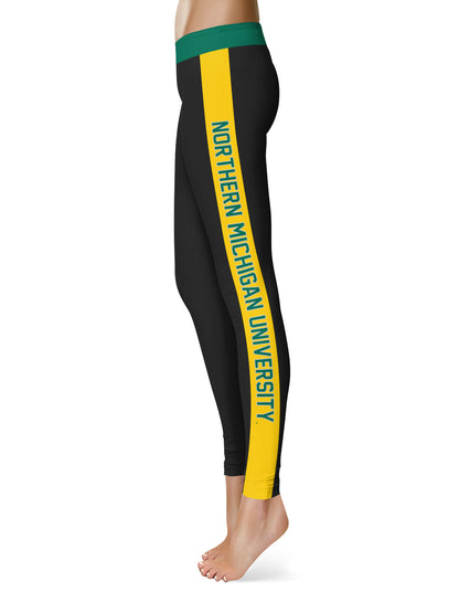 Northern Michigan Wildcats Vive La Fete Game Day Collegiate Gold Stripes Women Black Yoga Leggings 2 Waist Tights