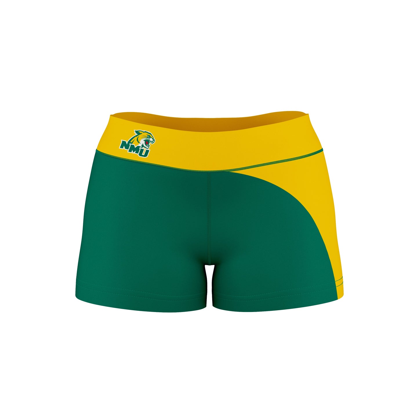 Northern Michigan Wildcats Vive La Fete Collegiate Waist Color Block Women Green Gold Optimum Yoga Short