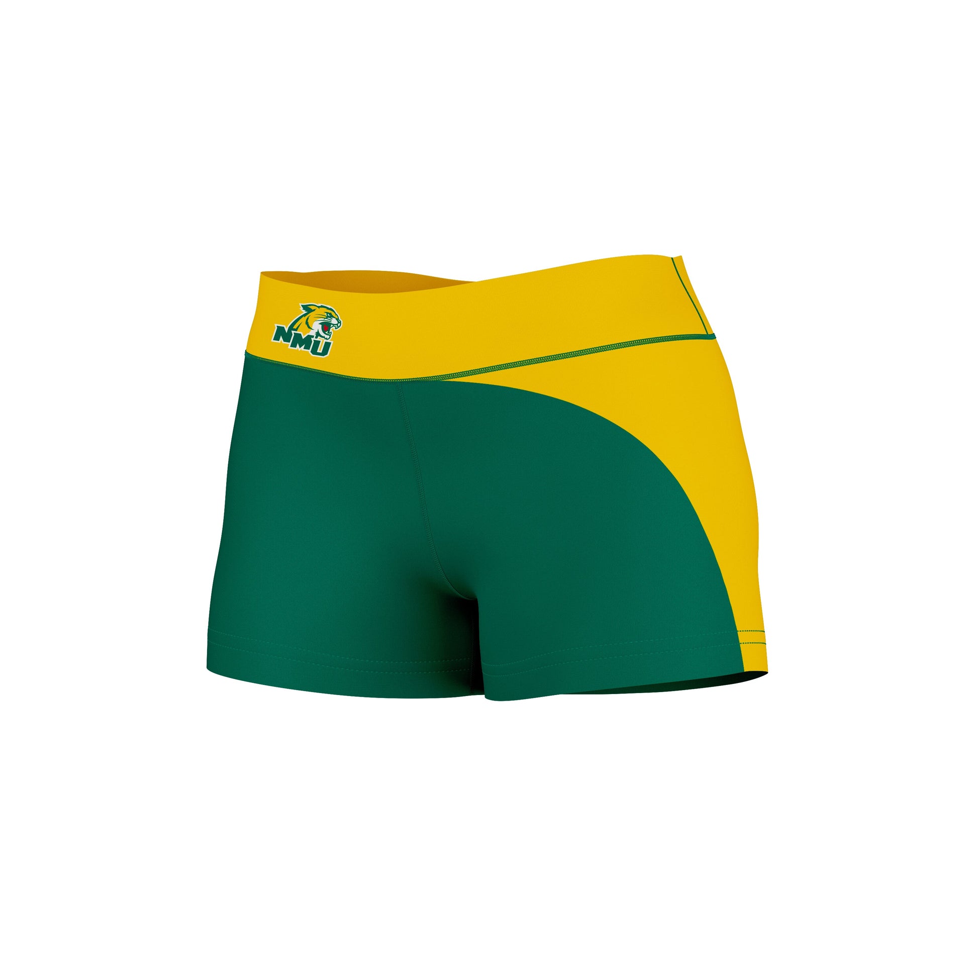 Northern Michigan Wildcats Vive La Fete Collegiate Waist Color Block Women Green Gold Optimum Yoga Short - Vive La F̻te - Online Apparel Store