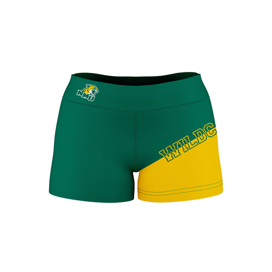 NMU Northern Michigan Wildcats Vive La Fete Game Day Collegiate Leg Color Block Women Green Gold Optimum Yoga Short