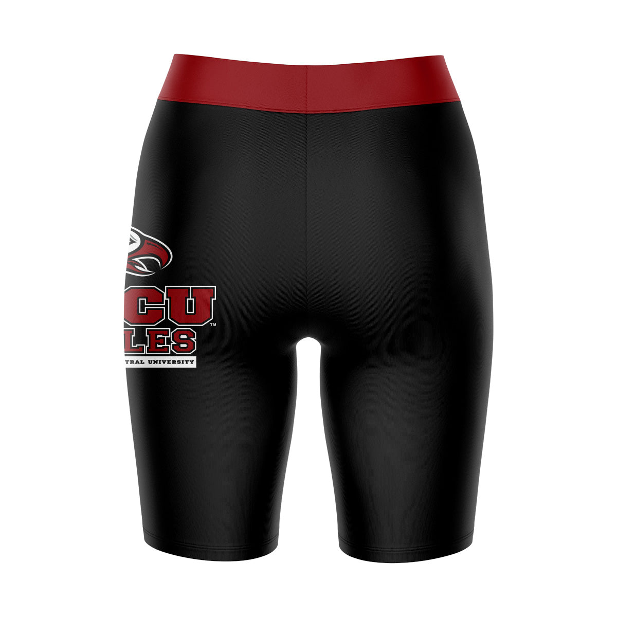 NCCU Eagles Vive La Fete Game Day Logo on Thigh and Waistband Black and Maroon Women Bike Short 9 Inseam"