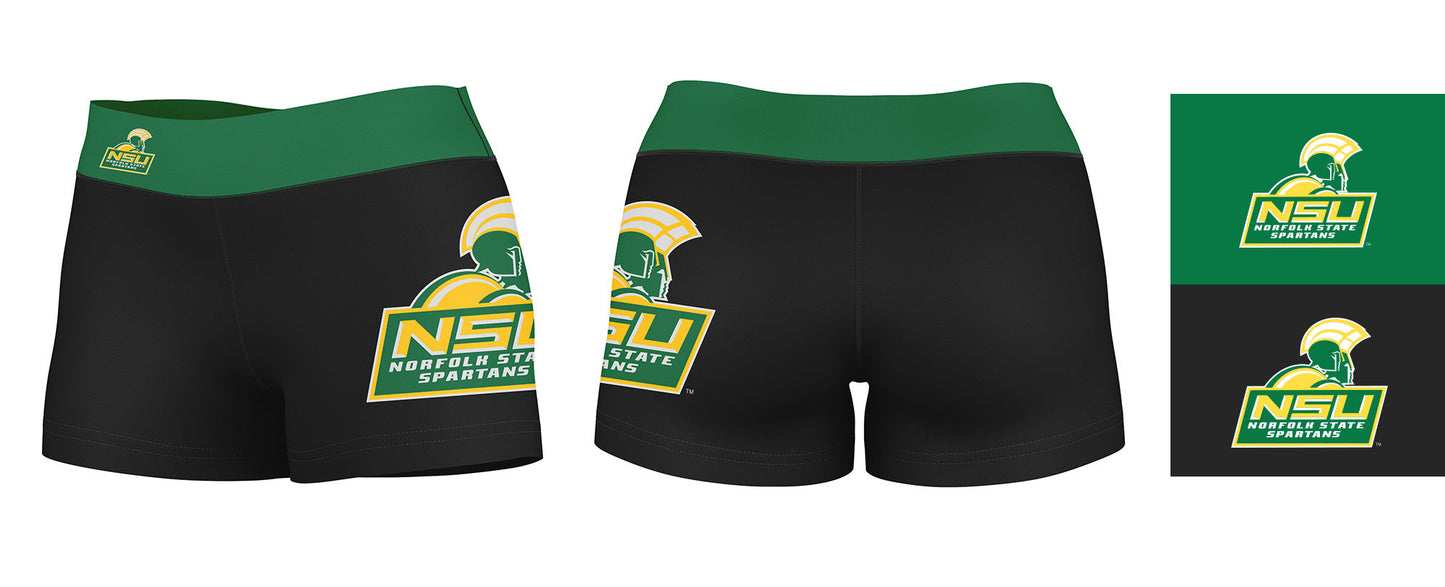 Norfolk State Spartans Vive La Fete Logo on Thigh & Waistband Black & Green Women Yoga Booty Workout Shorts 3.75 Inseam" - Vive La F̻te - Online Apparel Store