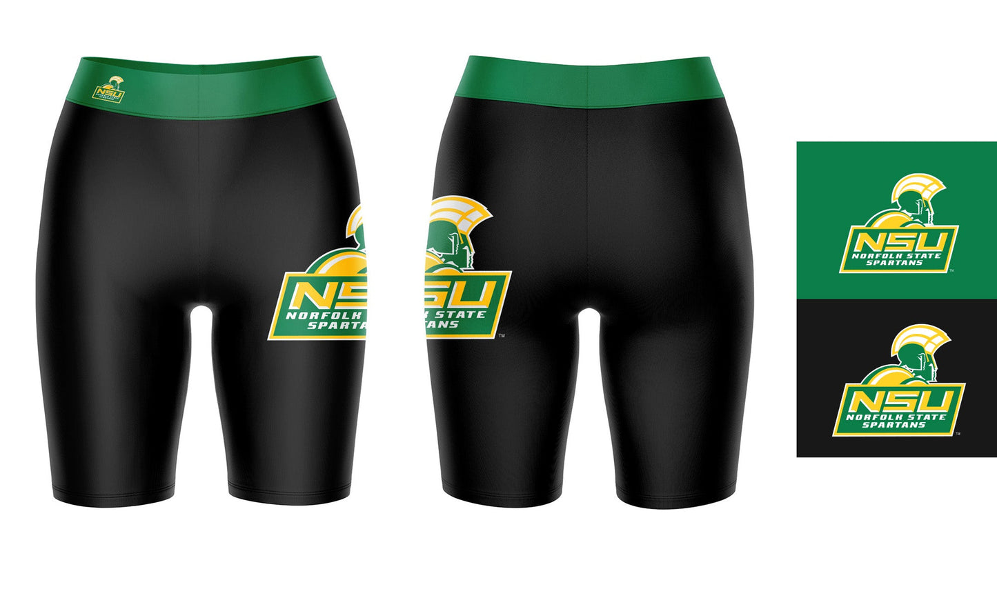 Norfolk State  Spartans Vive La Fete Game Day Logo on Thigh and Waistband Black and Green Women Bike Short 9 Inseam"