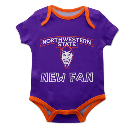 Northwestern State Demons Infant Game Day Purple Short Sleeve One Piece Jumpsuit New Fan Mascot and Name Bodysuit by Vive La Fete