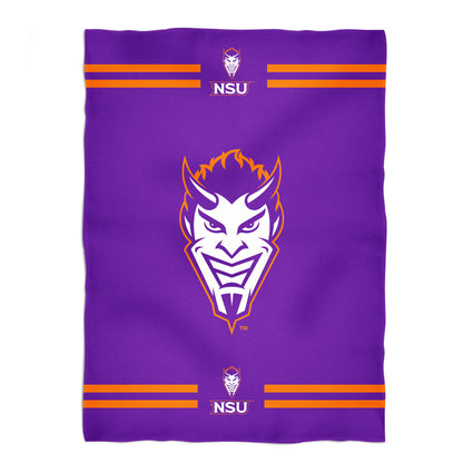 Northwestern State Demons Game Day Soft Premium Fleece Purple Throw Blanket 40 x 58 Logo and Stripes