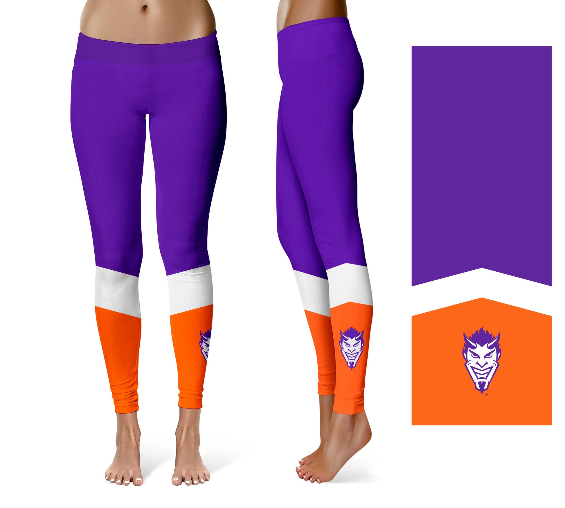 Northwestern State Demons Vive La Fete Game Day Collegiate Ankle Color Block Women Purple Orange Yoga Leggings