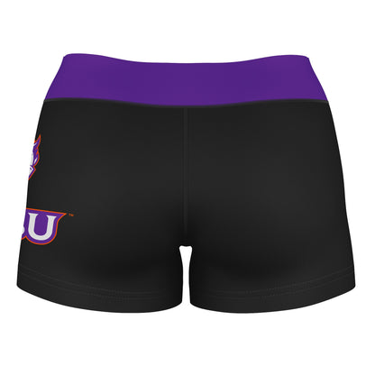 NSU Demons Vive La Fete Game Day Logo on Thigh and Waistband Black & Purple Women Yoga Booty Workout Shorts 3.75 Inseam" - Vive La F̻te - Online Apparel Store