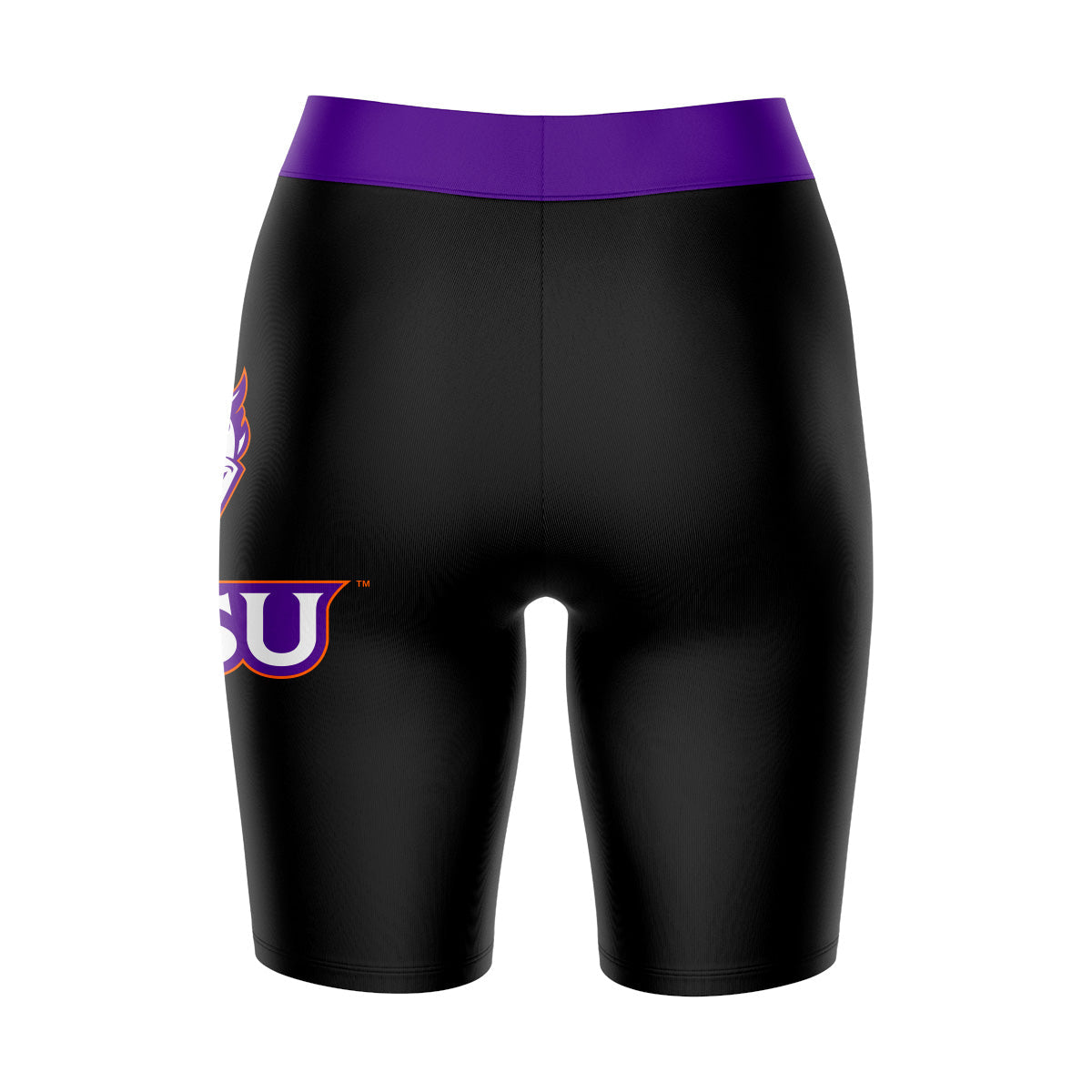 NSU Demons Vive La Fete Game Day Logo on Thigh and Waistband Black and Purple Women Bike Short 9 Inseam"