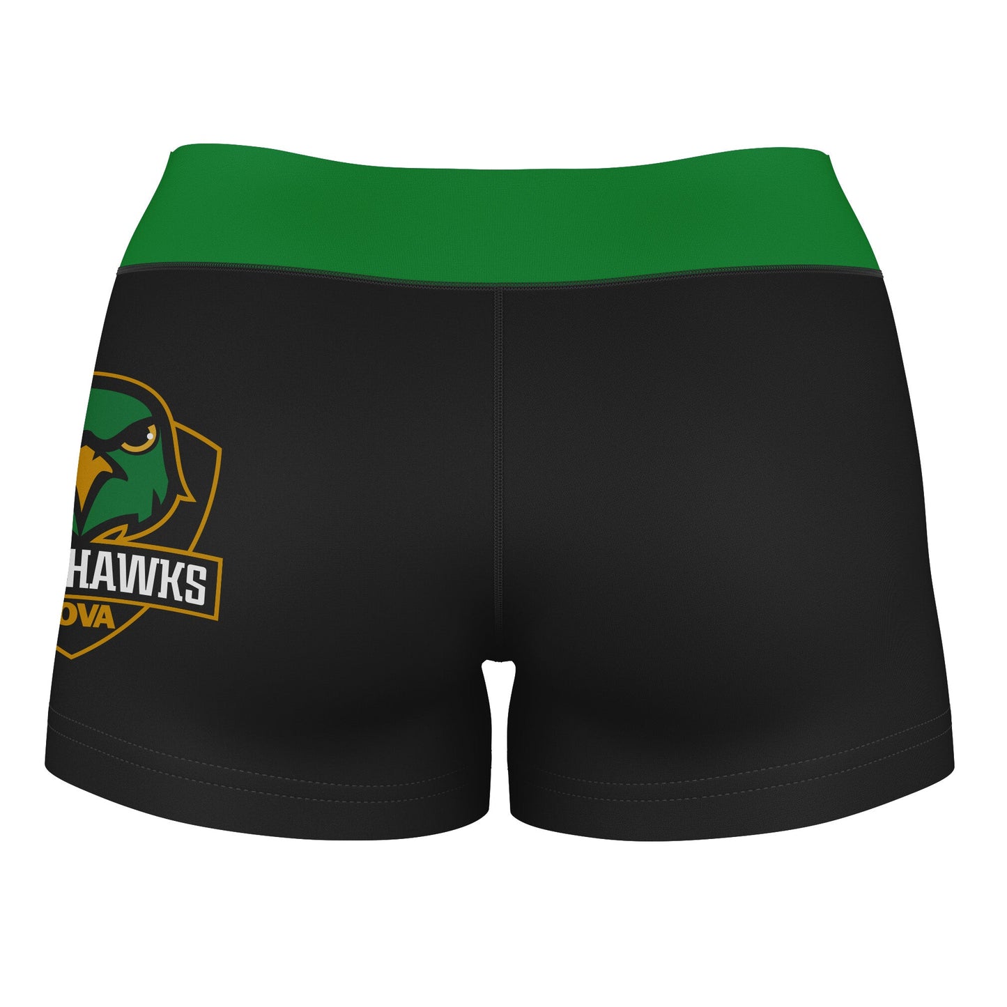 Northern Virginia NightHawks NOVA Logo on Thigh & Waistband Black & Green Women Yoga Booty Workout Shorts 3.75 Inseam" - Vive La F̻te - Online Apparel Store