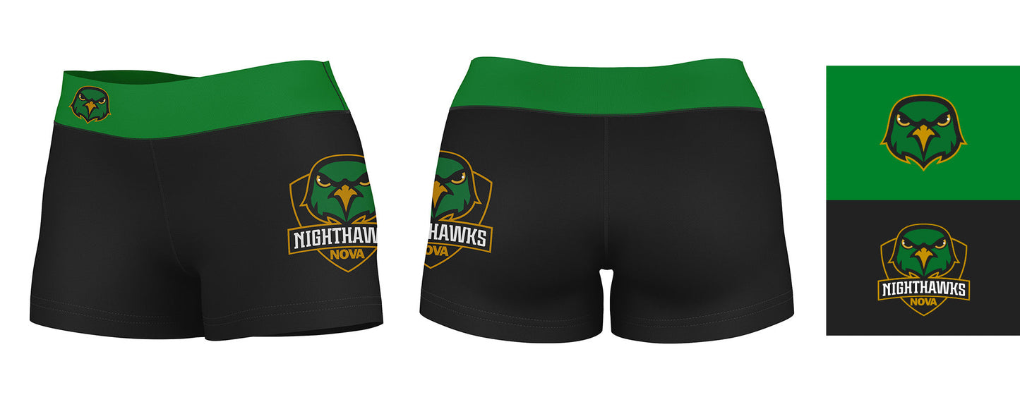 Northern Virginia NightHawks NOVA Logo on Thigh & Waistband Black & Green Women Yoga Booty Workout Shorts 3.75 Inseam" - Vive La F̻te - Online Apparel Store