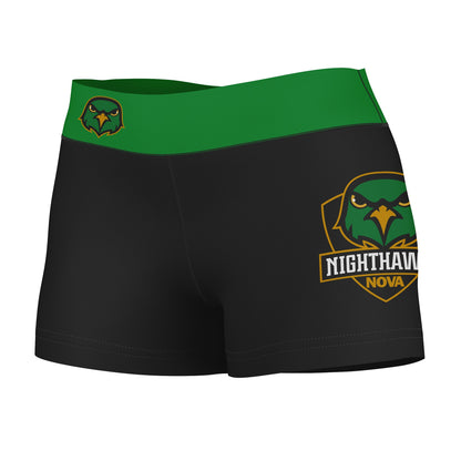 Northern Virginia NightHawks NOVA Logo on Thigh & Waistband Black & Green Women Yoga Booty Workout Shorts 3.75 Inseam"