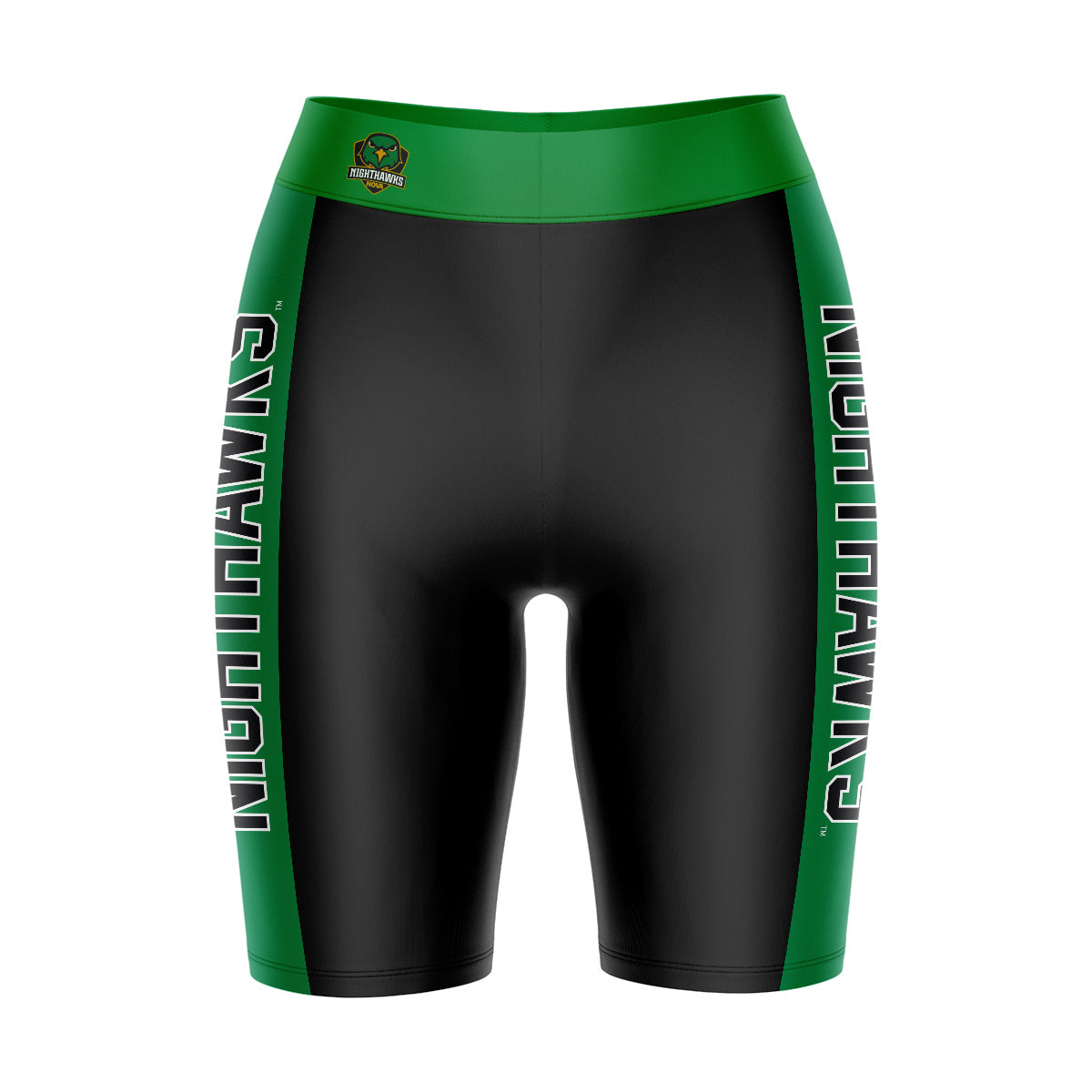 Northern Virginia NightHawks Vive La Fete Game Day Logo on Waistband and Green Stripes Black Women Bike Short 9 Inseam